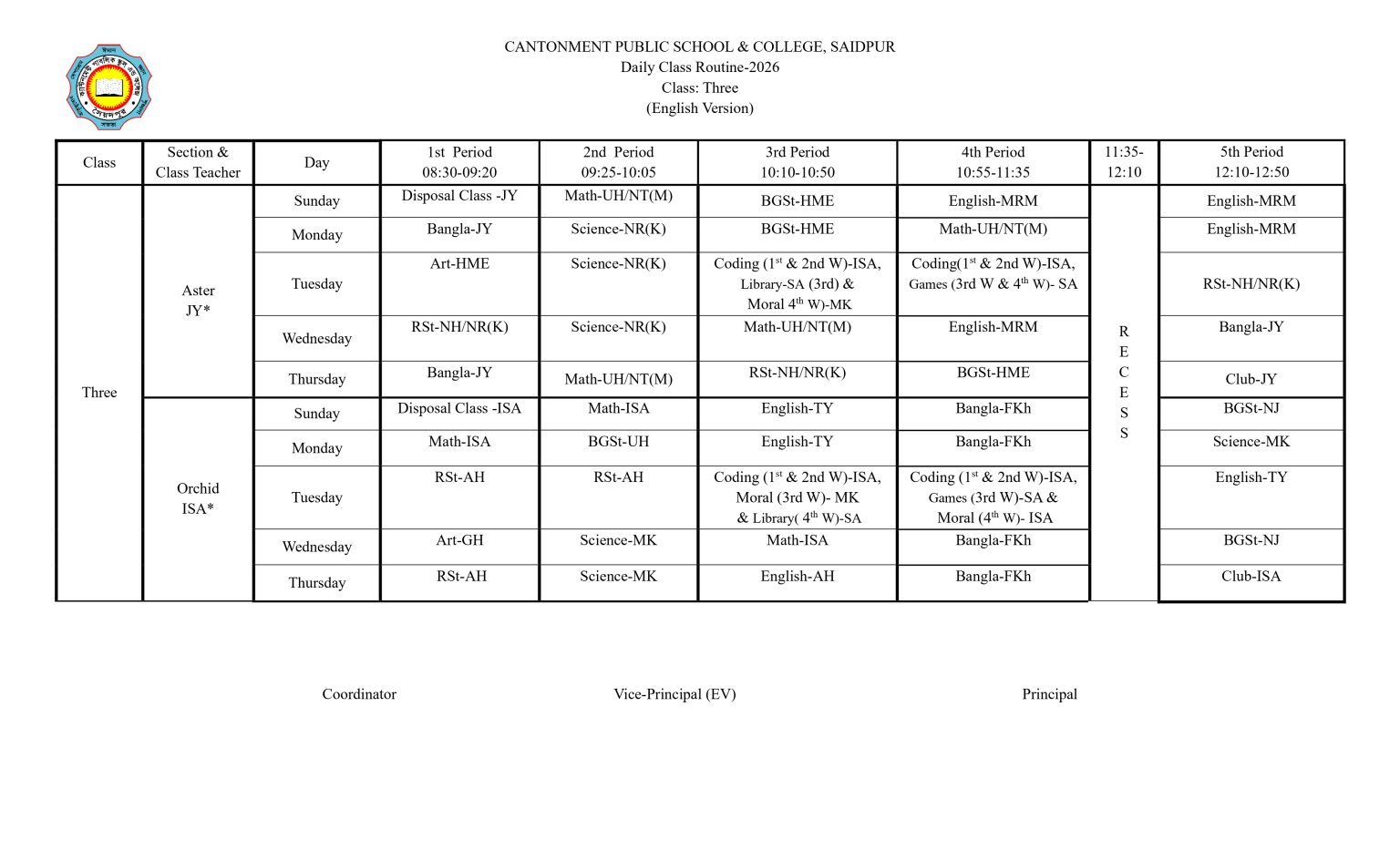 Ccd Class Routine Image Online/Offline Class Routine β CANTONMENT PUBLIC SCHOOL & COLLEGE SAIDPUR